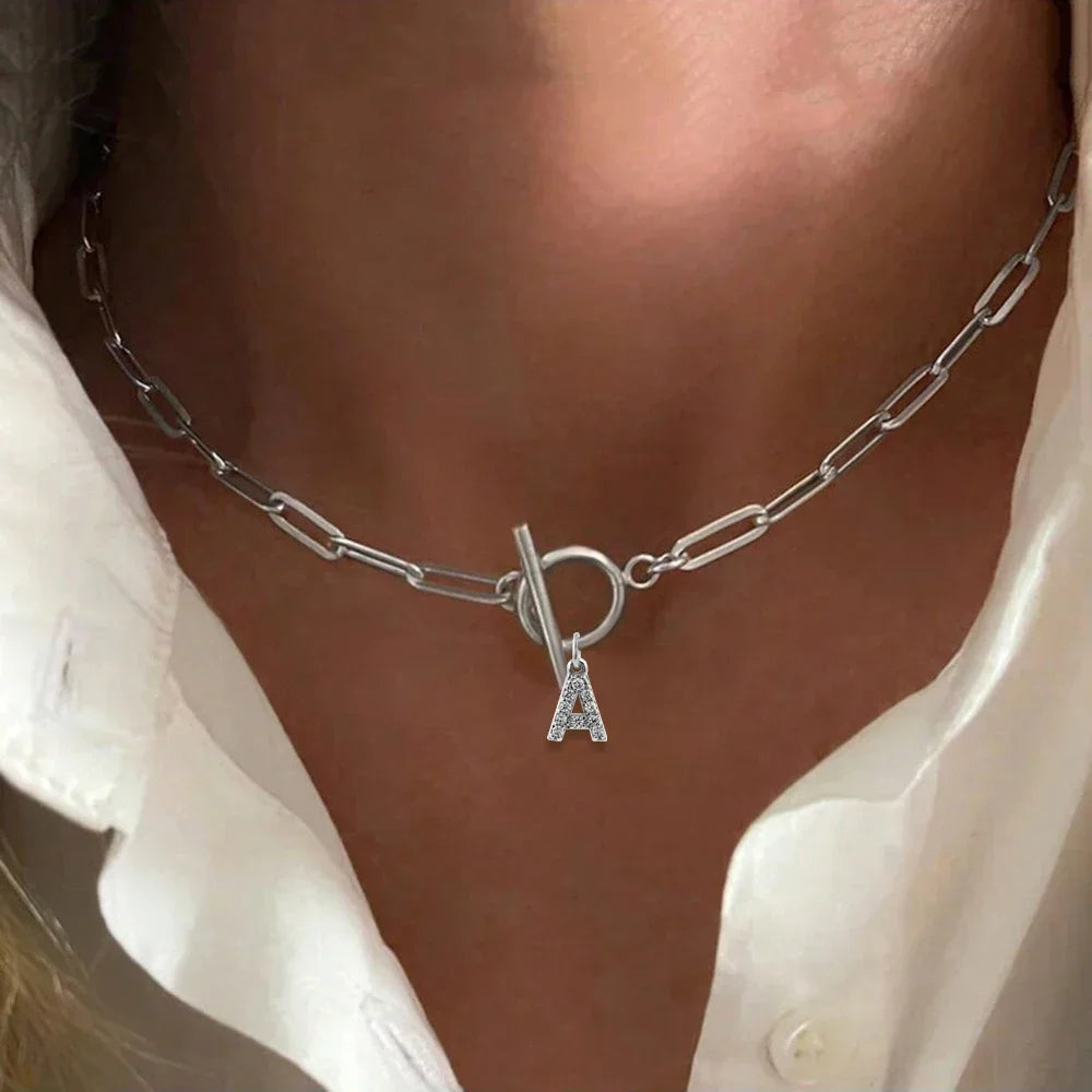 Initial Letter Chunky Chain Necklace
