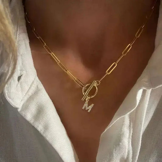 Initial Letter Chunky Chain Necklace